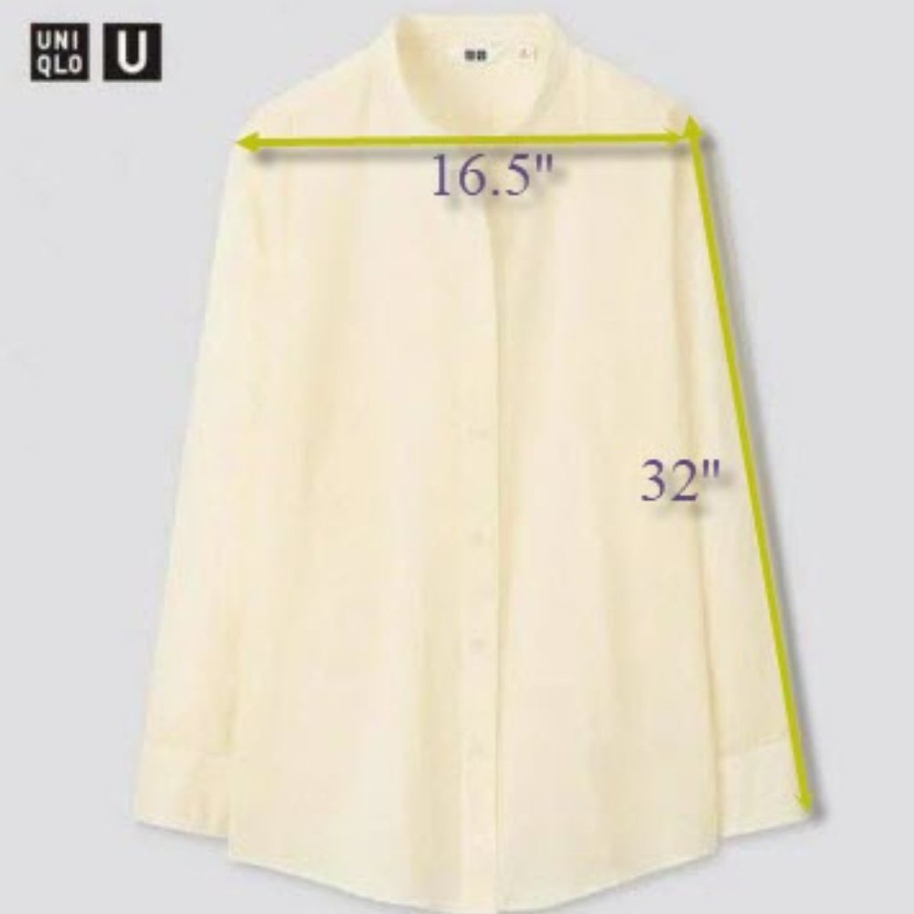 🔴Uniqlo U Sheer Band Collar Long Sleeve Ivory Yellow Button Shirt - SZ X